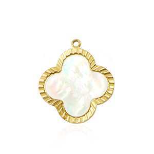 Colgantes Acero Inox concha tr&eacute;bol Dorado-blanco (color natural)
