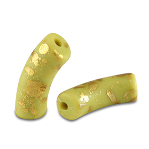 Abalorios acr&iacute;licos tubo mate Verde lima-dorado