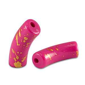 Abalorios acr&iacute;licos tubo brillante Rosa fucsia-dorado
