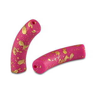 Abalorios acr&iacute;licos tubo mate Rosa fucsia-dorado