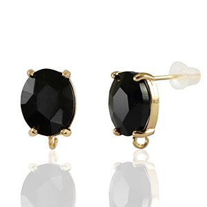 Pendientes de Cristal con anilla ovalado Negro-dorado