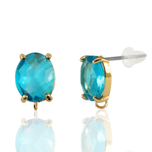 Pendientes de Cristal con anilla ovalado Azul-dorado