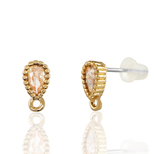 Pendientes de Cristal con anilla gota Melocot&oacute;n-dorado
