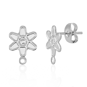 Fornituras Acero Inox pendientes flor con anilla Plateado