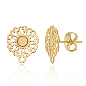Fornituras Acero Inox pendientes 14mm flor con anilla Dorado