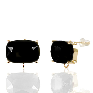 Pendientes de Cristal con anilla rect&aacute;ngulo Negro-dorado