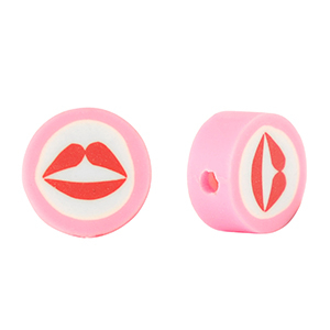 Abalorios de pol&iacute;meros kiss 10mm Rosa-blanco rojo