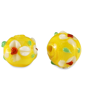 Abalorios de cristal pintados a mano flor Amarillo-blanco