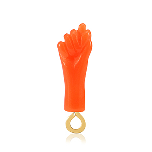 Colgantes de resina "Mano Fico" Naranja ne&oacute;n-dorado