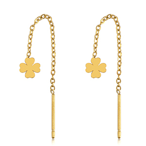Pendientes Acero Inox tr&eacute;bol Dorado