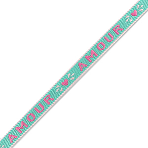 Cinta con texto "amour" Azul turquesa oscuro-rosa fucsia