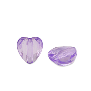 Abalorios acr&iacute;licos coraz&oacute;n P&uacute;rpura transparente