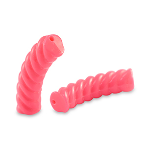 Abalorios acr&iacute;licos tubo espiral Rojo coral ne&oacute;n