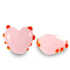 Abalorios de cristal pintados a mano coraz&oacute;n lunares Rosa-rojo
