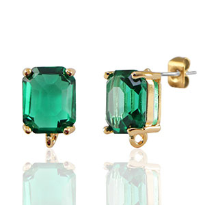 Pendientes de Cristal con anilla rect&aacute;ngulo Verde-dorado
