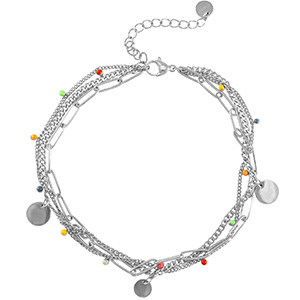 Pulseras tobillera Acero Inox monedas Plateado-multicolor