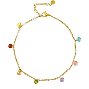 Pulseras tobillera Acero Inox piedra Dorado-multicolor