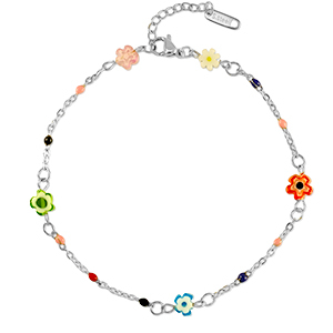 Pulseras tobillera Acero Inox millefiori flor Plateado-multicolor