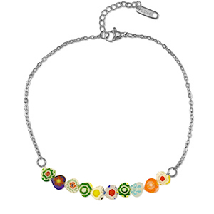 Pulseras tobillera Acero Inox millefiori Plateado-multicolor