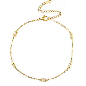 Pulseras tobillera Acero Inox cristal Dorado