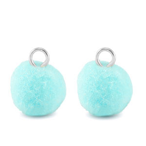 colgantes pomp&oacute;n con anilla 10mm Plateado-azul aquamarina