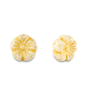 Abalorios Checos flor 7mm Amarillo lim&oacute;n-blanco