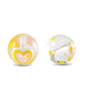 Abalorios de cristal pintados a mano coraz&oacute;n Transparente-amarillo blanco