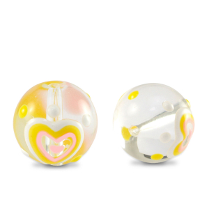 Abalorios de cristal pintados a mano coraz&oacute;n Transparente-amarillo blanco
