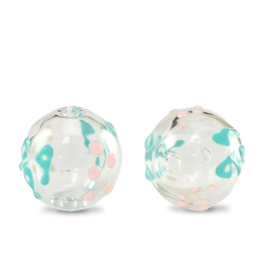 Abalorios de cristal pintados a mano 14mm Transparente-turquesa rosa suave