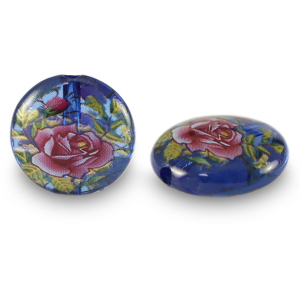 Abalorios de cristal 14mm flor Azul transparente-rosa roja