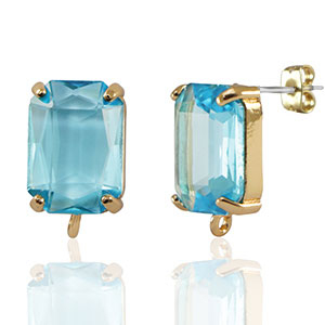 Pendientes de Cristal con anilla rect&aacute;ngulo Azul-dorado