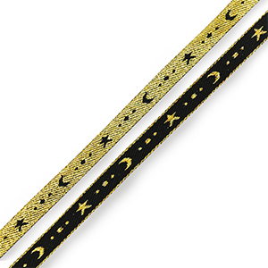 Cinta con texto luna y estrella Negro-dorado