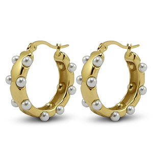 Pendientes Acero Inox Imitaci&oacute;n de perlas Dorado