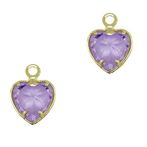 Colgantes de cristal coraz&oacute;n Lila claro-dorado