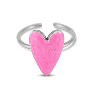 Anillos Acero Inox  esmalte coraz&oacute;n Rosa n&aacute;car-Plato