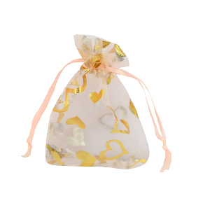 Bolso de organza 7x9cm coraz&oacute;n Durazno-oro