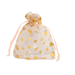 Bolso de organza 7x9cm coraz&oacute;n Durazno-oro