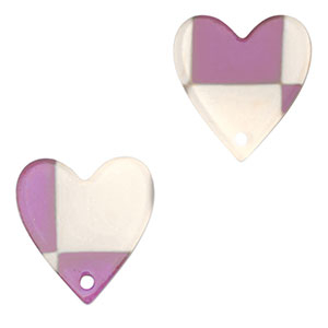 Colgantes de resina coraz&oacute;n P&uacute;rpura-beige