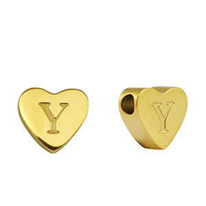 Abalorios Acero Inox coraz&oacute;n letra Y Dorado