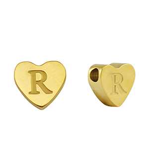 Abalorios Acero Inox coraz&oacute;n letra R Dorado