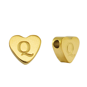 Abalorios Acero Inox coraz&oacute;n letra Q Dorado