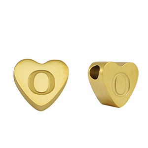 Abalorios Acero Inox coraz&oacute;n letra O Dorado