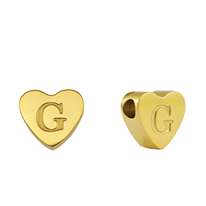 Abalorios Acero Inox coraz&oacute;n letra G Dorado