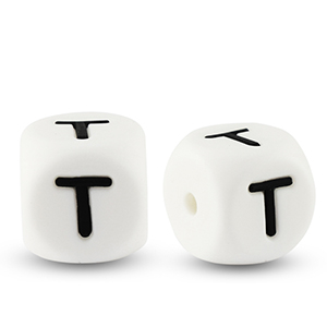 Abalorios letras de silicona T Blanco-negro