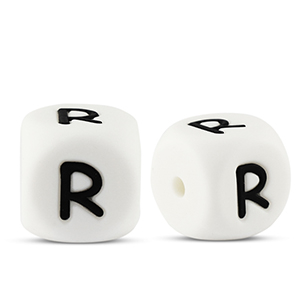 Abalorios letras de silicona R Blanco-negro