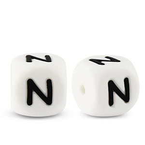 Abalorios letras de silicona N Blanco-negro