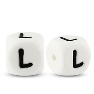 Abalorios letras de silicona L Blanco-negro