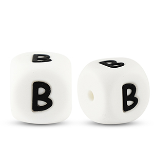 Abalorios letras de silicona B Blanco-negro