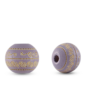 Abalorios de madera redondos 10mm con patr&oacute;n Morado claro