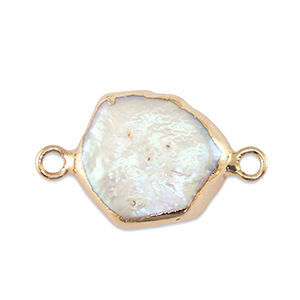 BQ Perlas de agua dulce entrepieza hex&aacute;gono Dorado-blanco natural